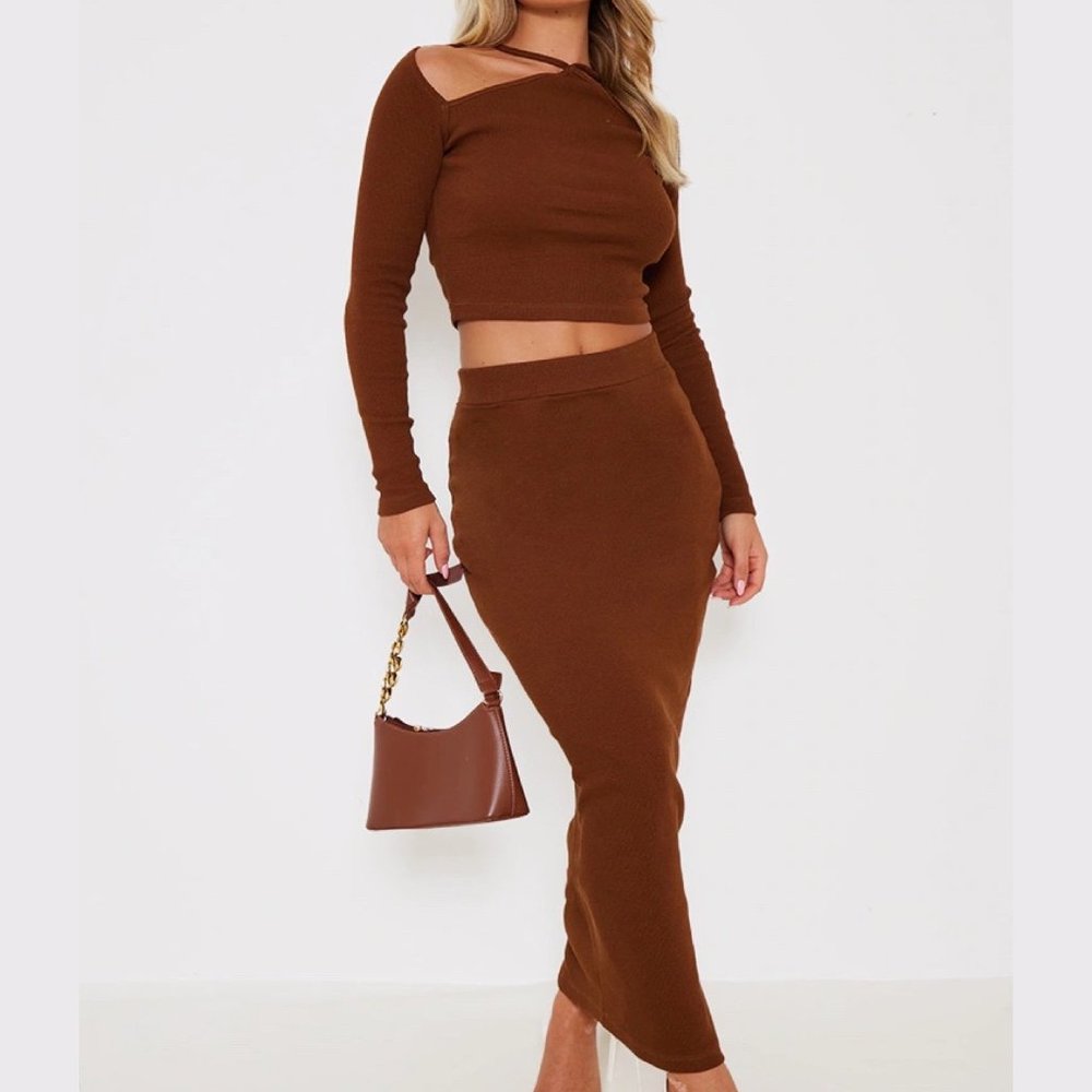 NWT Chocolate Rib Top and Skirt Set - Size 4